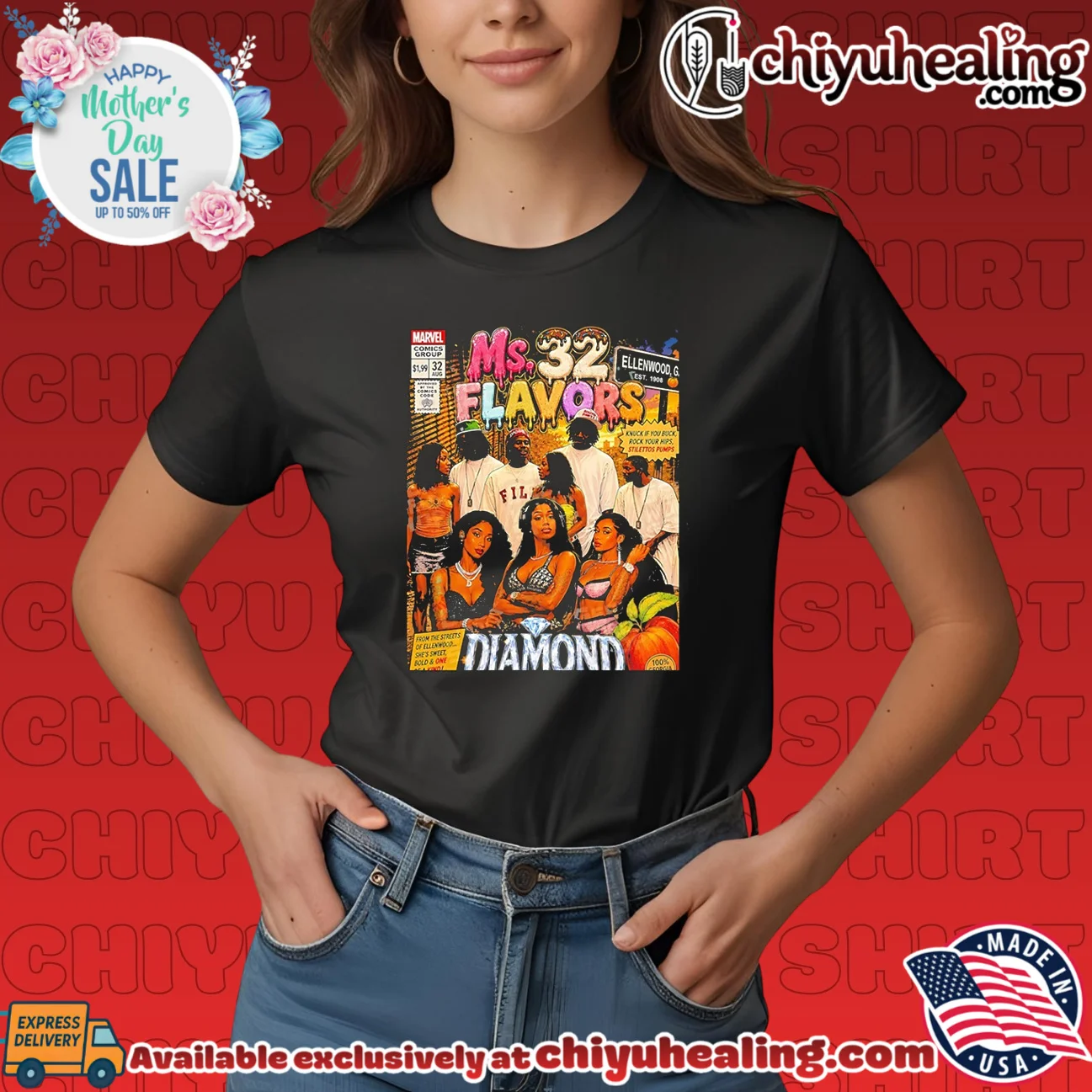 Ms 32 Flavors Diamond gangsta comic book cover style statement shirt & hoodie | Exclusive Fan Gear Ms 32 Flavors Diamond gangsta comic book cover style