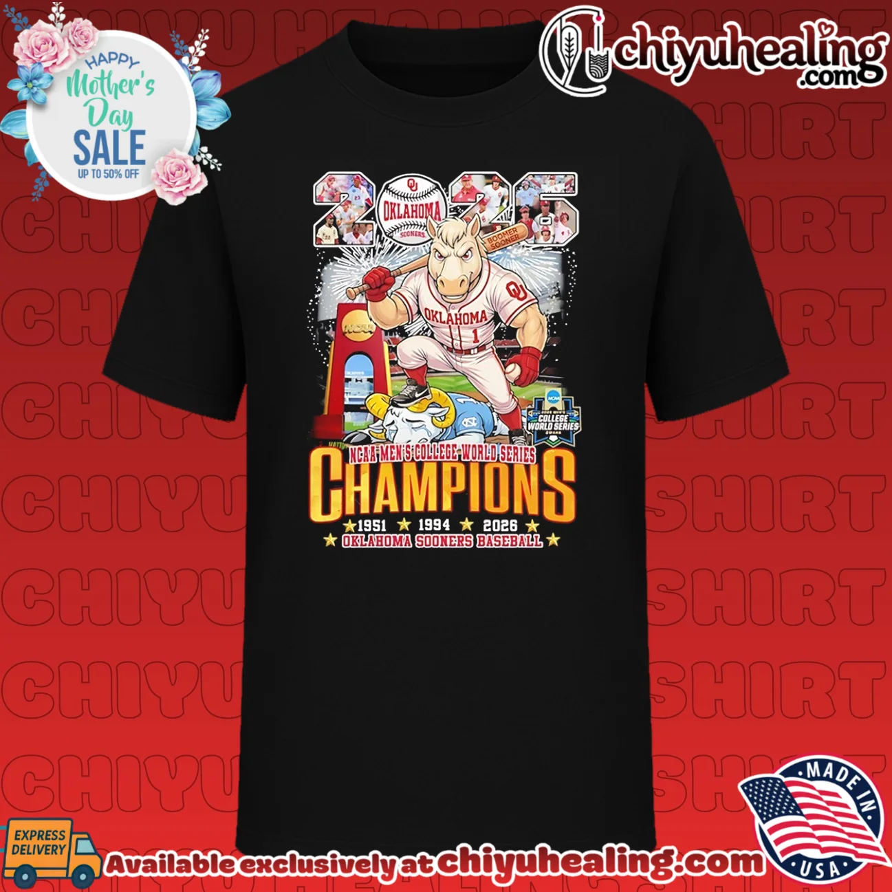 NCAA Men's College World Series Champions 1951 1994 2026 Oklahoma Sooners Baseball mascot shirt & hoodie