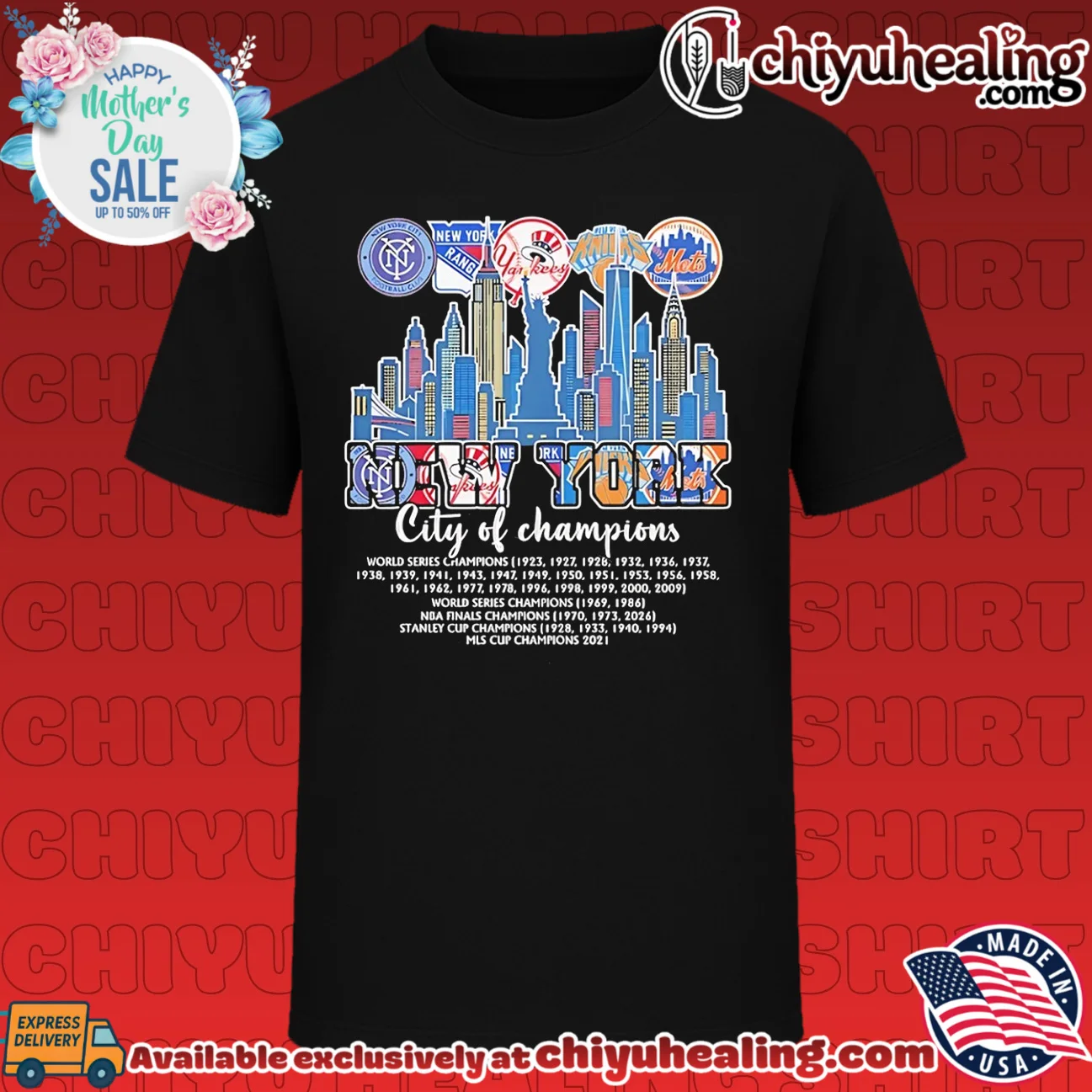 New York City of champions skyline and logos