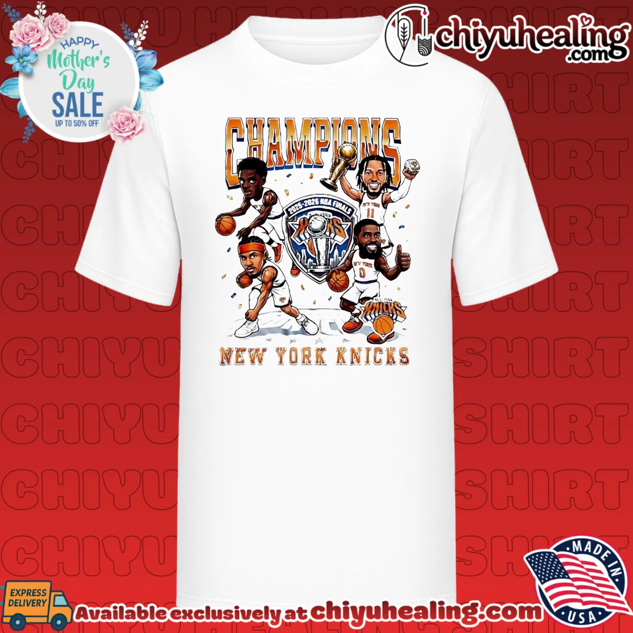 New York Knicks 2025 2026 Finals Champions Trophy Caricature