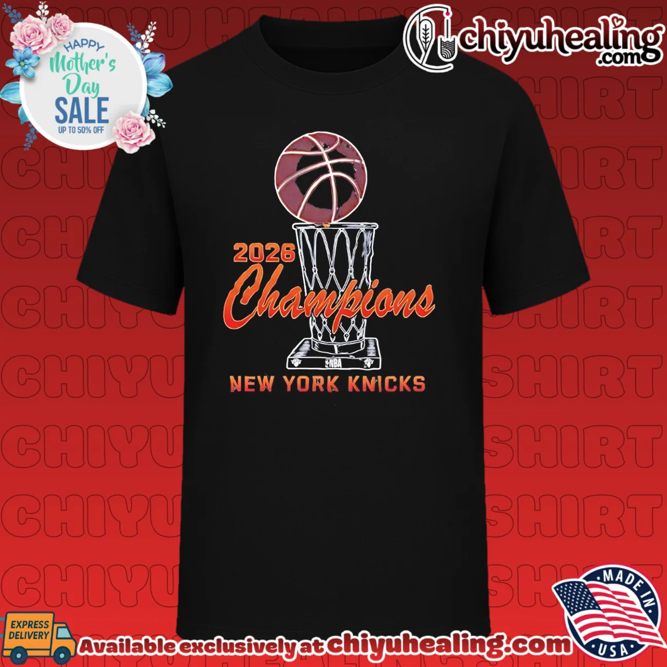 New York Knicks 2026 NBA Champions trophy graphic