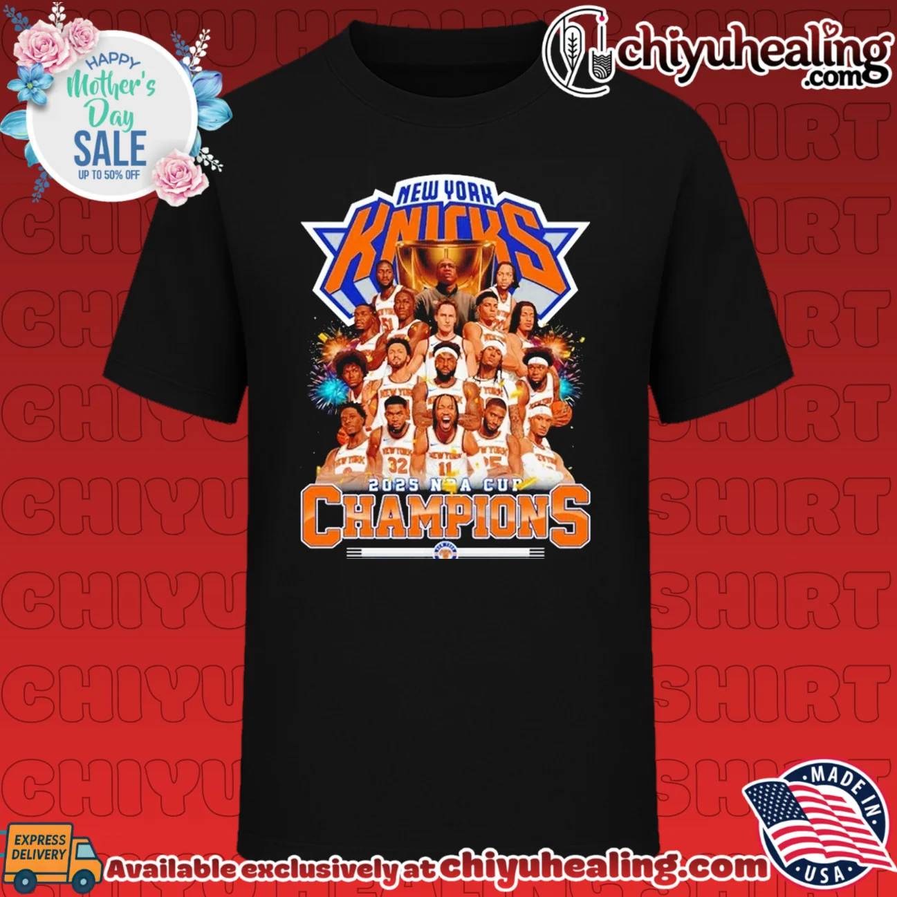 New York Knicks 2026 NBA Cup Champions all team caricature