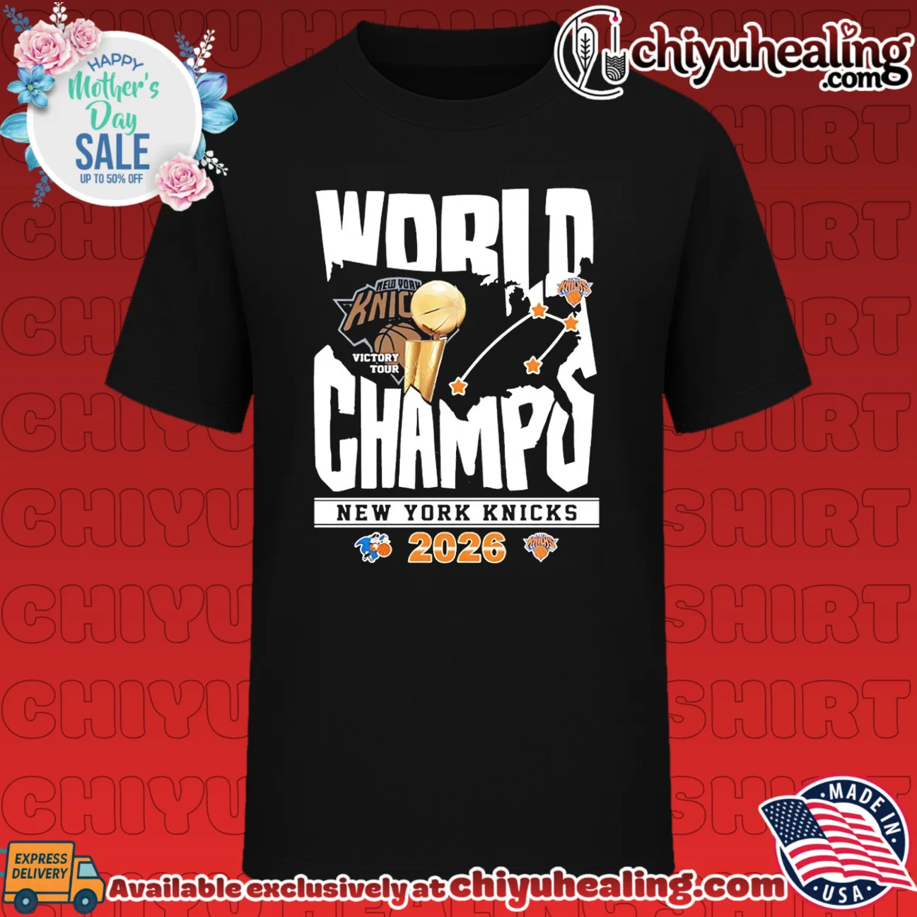 New York Knicks 2026 NBA World Championship victory tour graphic