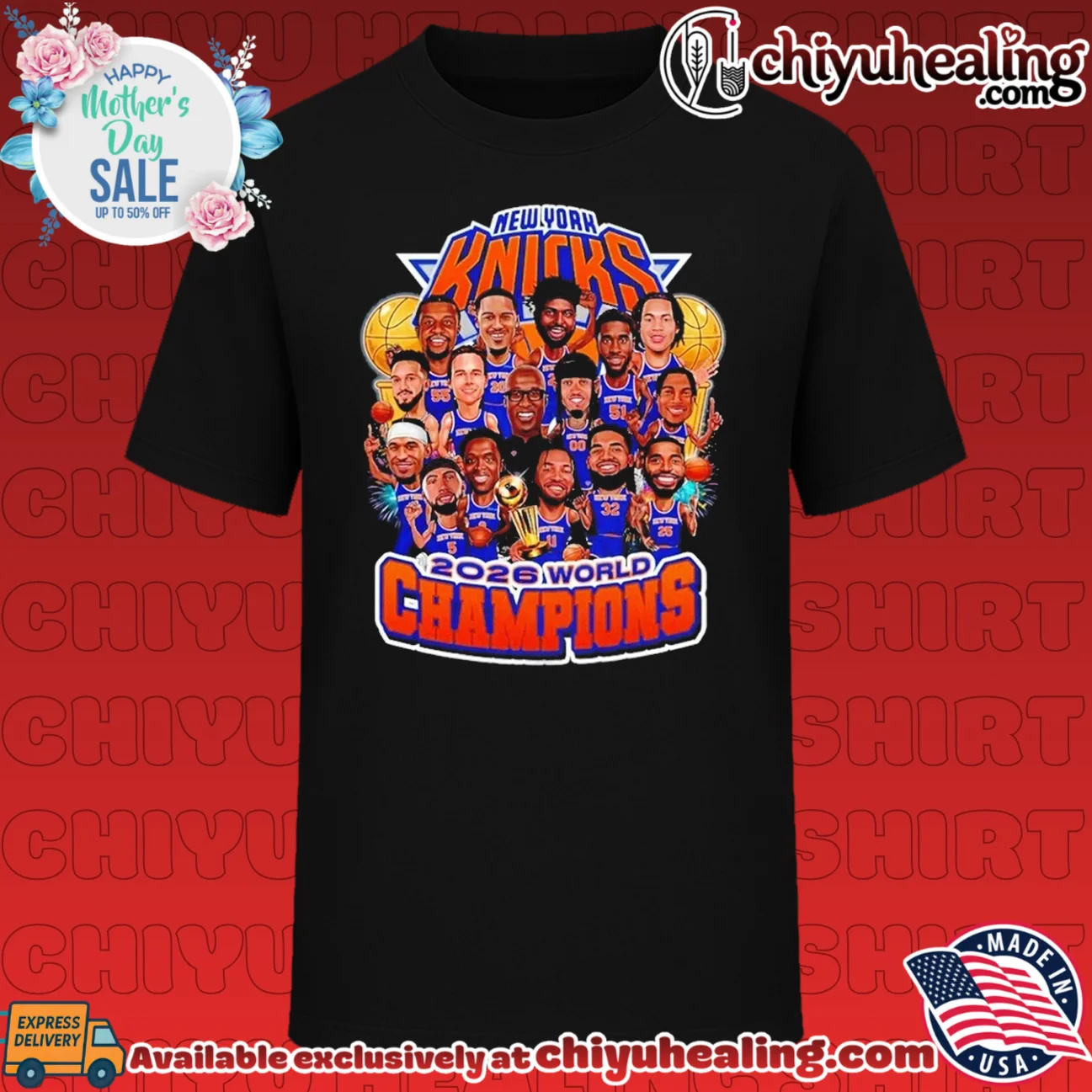 New York Knicks 2026 World Champions all team caricature