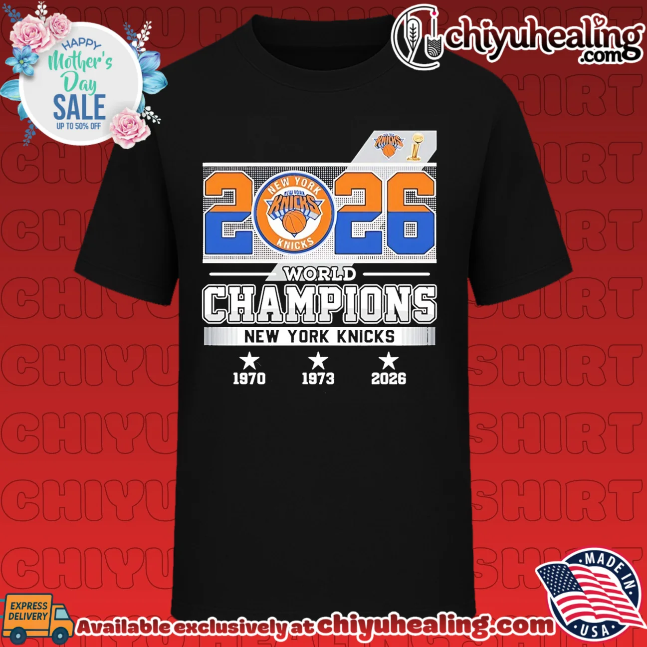 New York Knicks 2026 World Champions three times 1970 1973 2026 logo