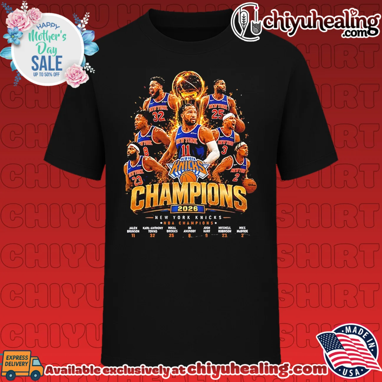New York Knicks Champions 2026 team members collage illustrated