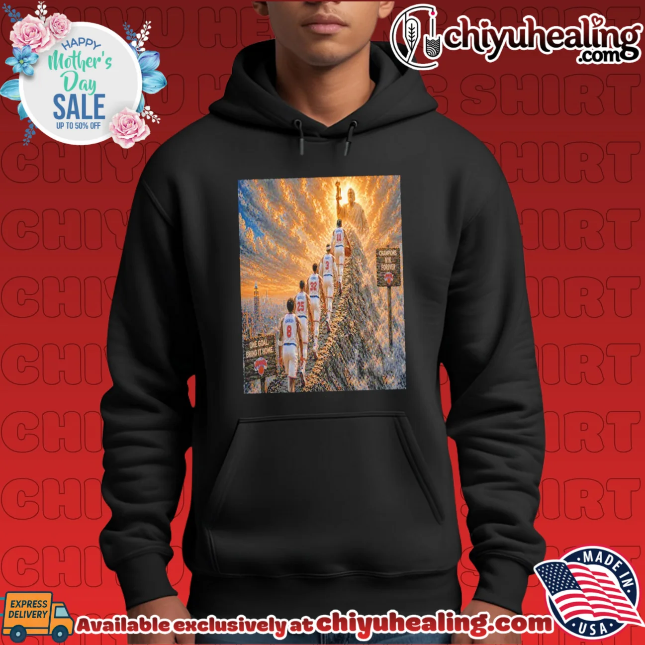 New York Knicks climbing a mountain illustraion statement shirt & hoodie - Everyday Fit New York Knicks climbing a mountain illustraion statement shirt & hoodie - Everyday Fit