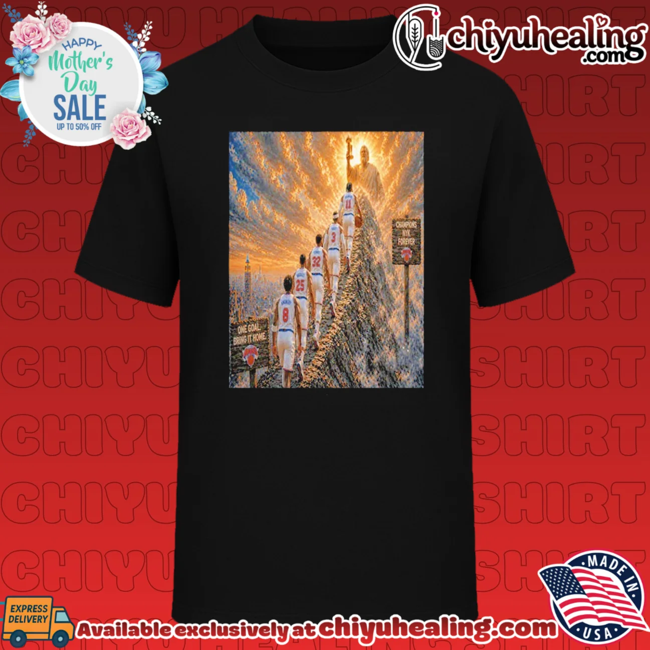 New York Knicks climbing a mountain illustraion