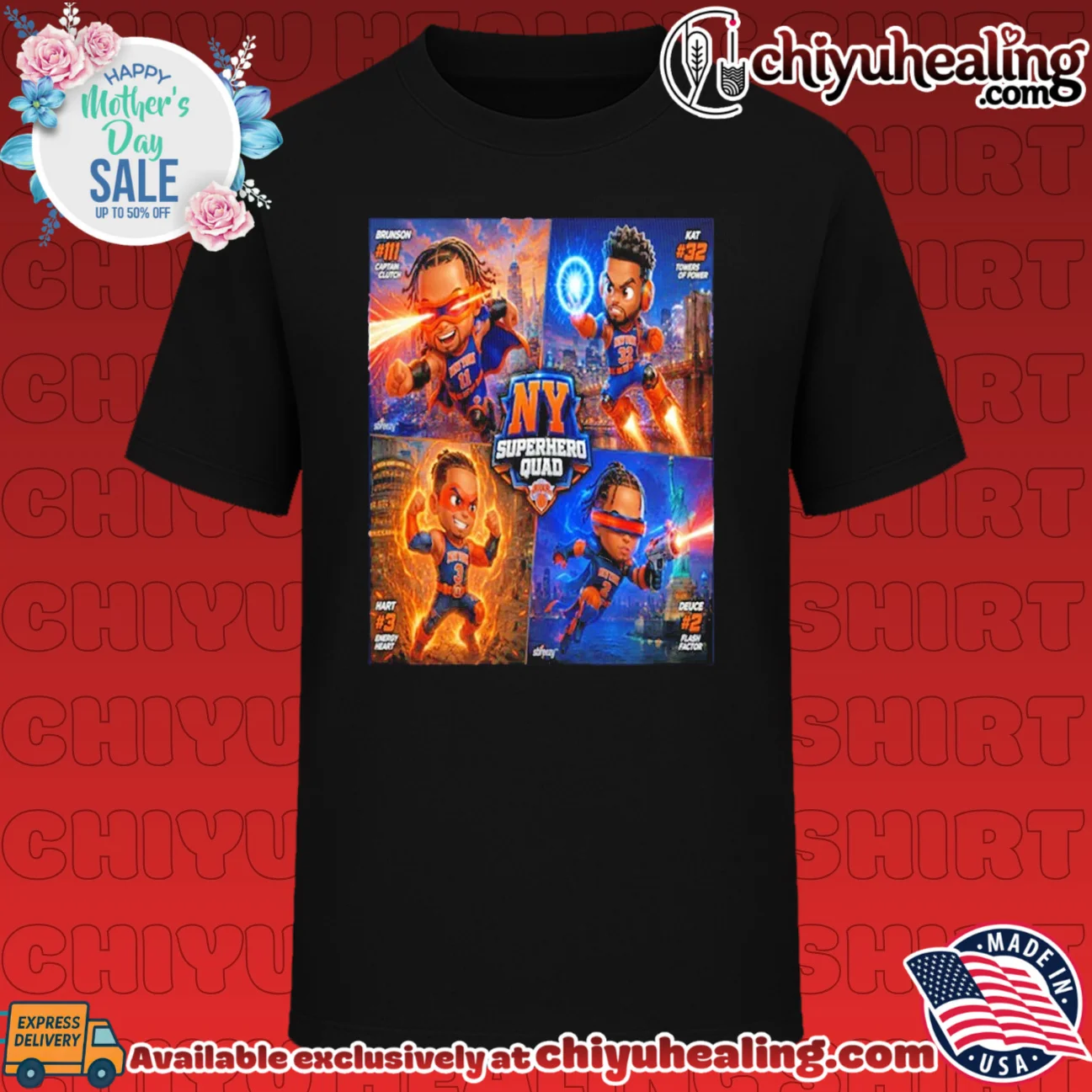 New York Knicks feature NY Superhero Quad caricature