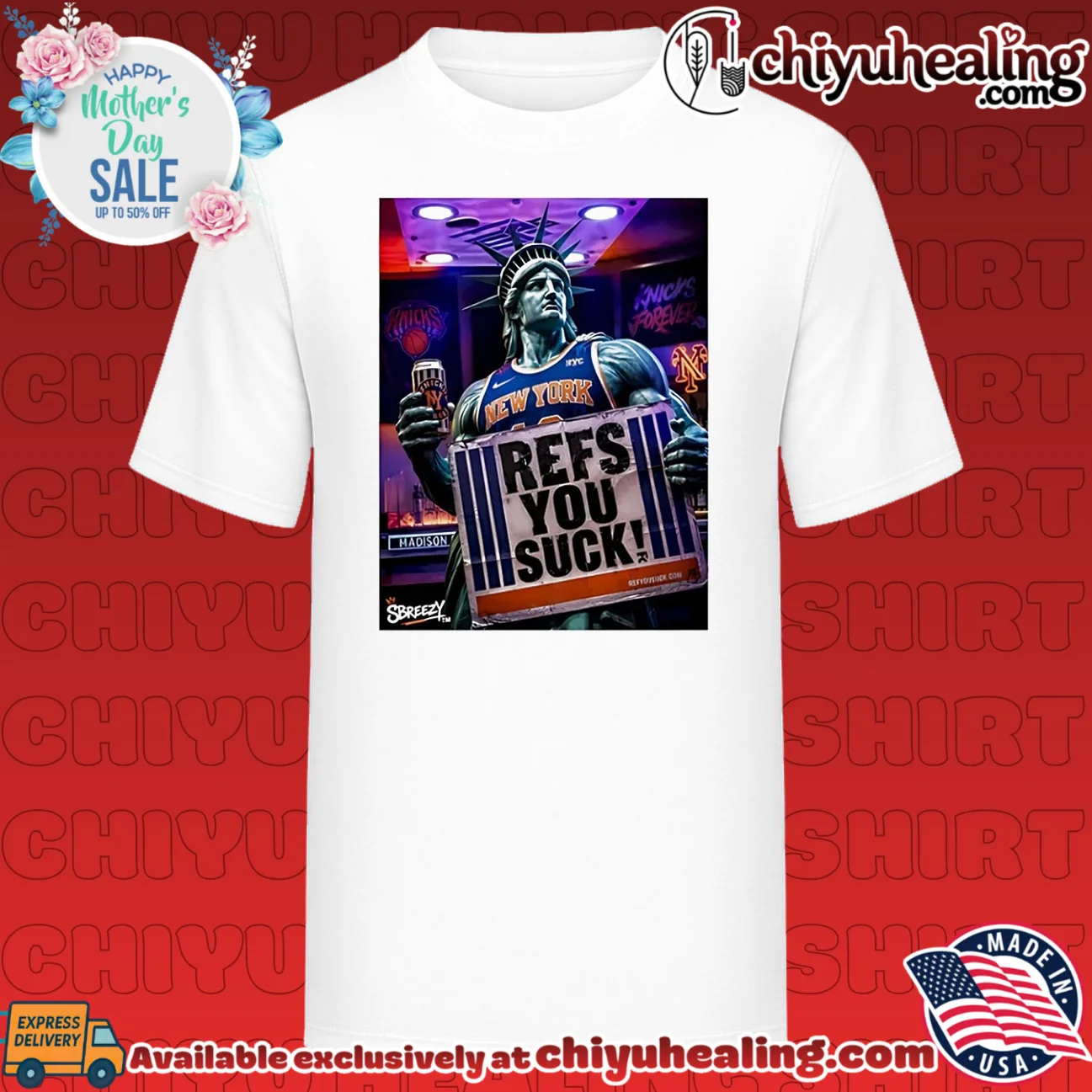 New York Knicks features Statue of Liberty wearing Knicks jersey