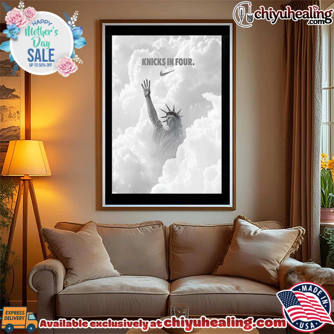 New York Knicks in four Statue of Liberty poster retro shirt & hoodie | Limited Stock Edition New York Knicks in four Statue of Liberty poster