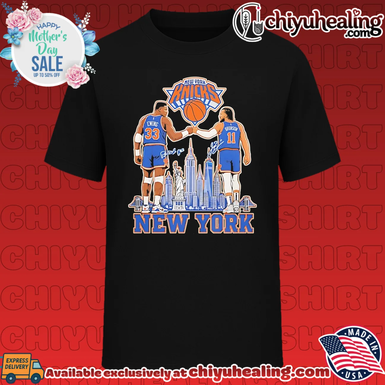 New York Knicks Jalen Brunson and Patrick Ewing illustration