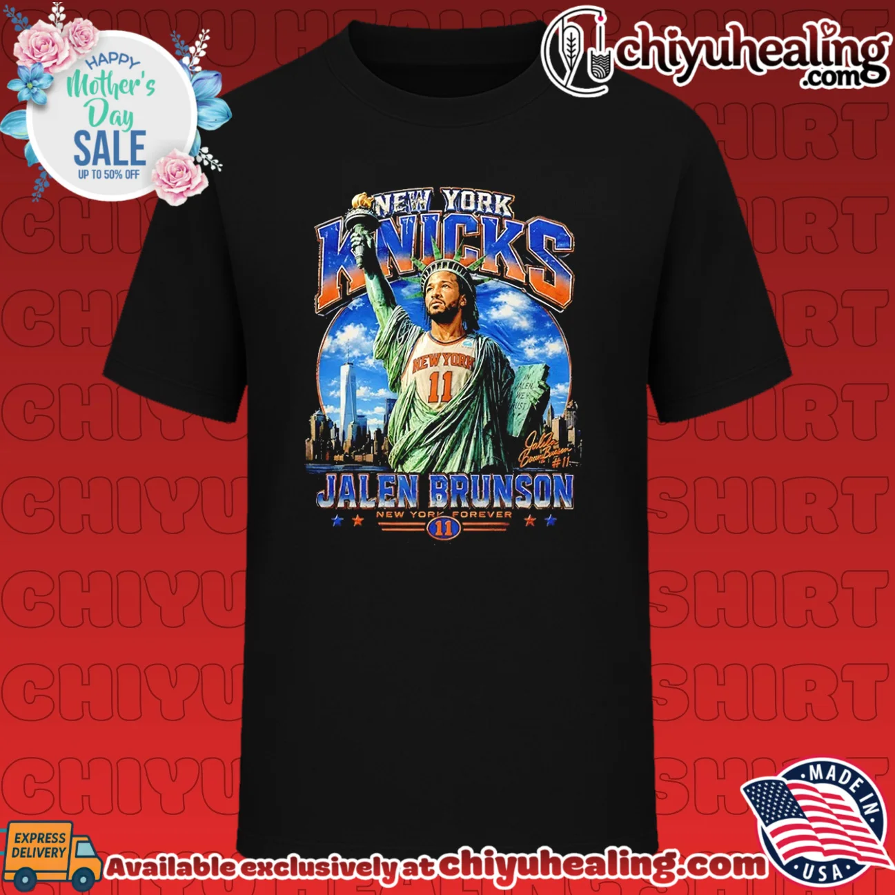 New York Knicks Jalen Brunson as Statue of Liberty graphic