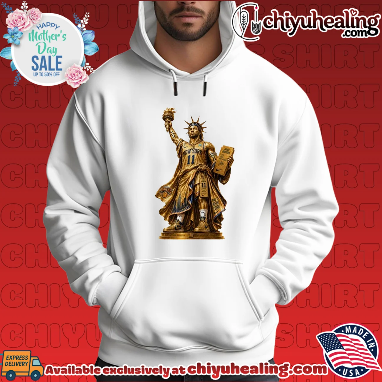 New York Knicks Jalen Brunson as Statue of Liberty illustrated epic shirt & hoodie - Perfect Fan Gift New York Knicks Jalen Brunson as Statue of Liberty illustrated epic shirt & hoodie - Perfect Fan Gift