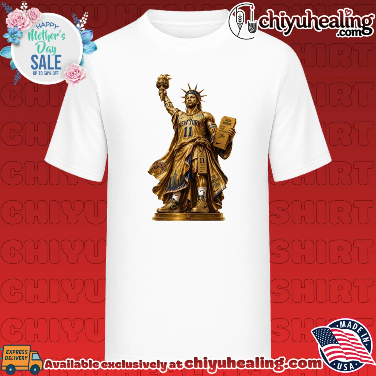 New York Knicks Jalen Brunson as Statue of Liberty illustrated