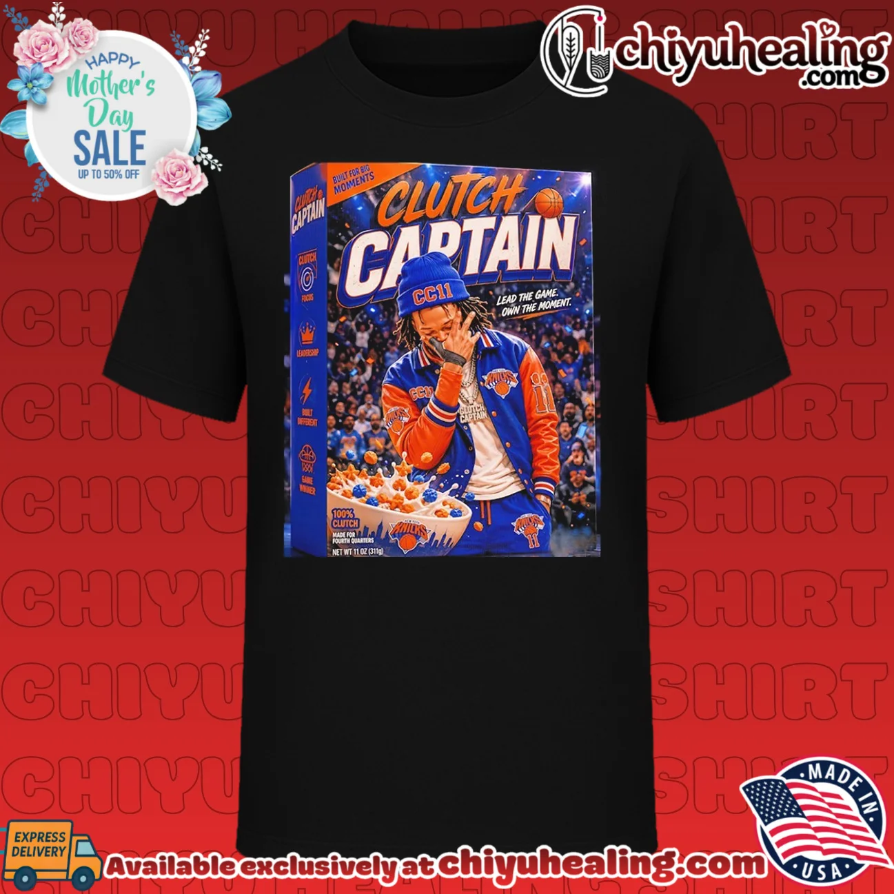 New York Knicks Jalen Brunson clutch captain lead the game own the moment cereal box shirt