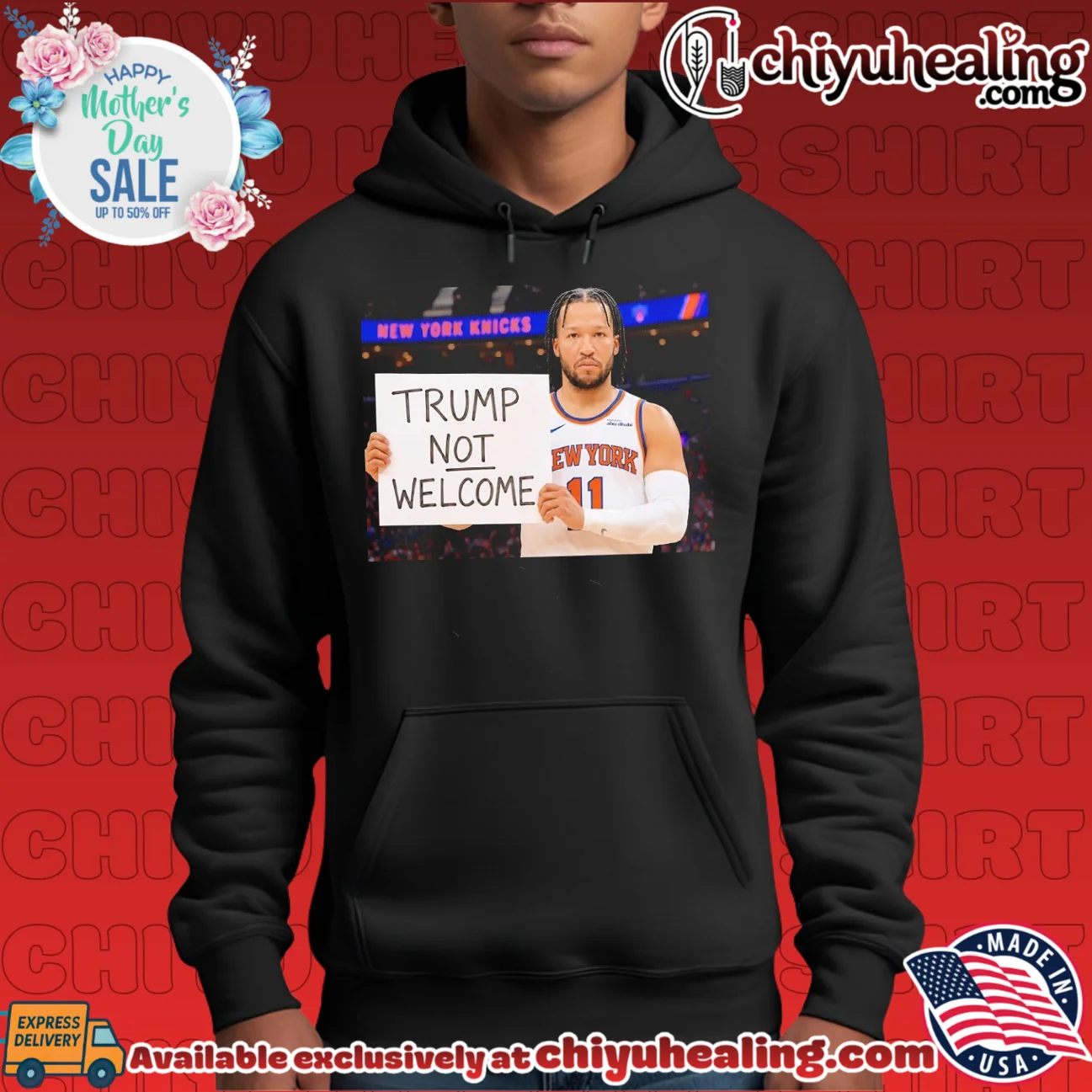 New York Knicks Jalen Brunson holding sign wrote Trump not welcome shirt epic shirt & hoodie - Everyday Fit New York Knicks Jalen Brunson holding sign wrote Trump not welcome shirt epic shirt & hoodie - Everyday Fit