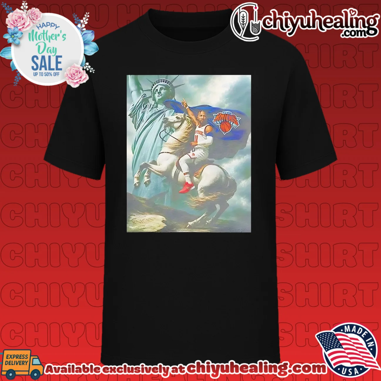 New York Knicks Jalen Brunson riding horse illustrated