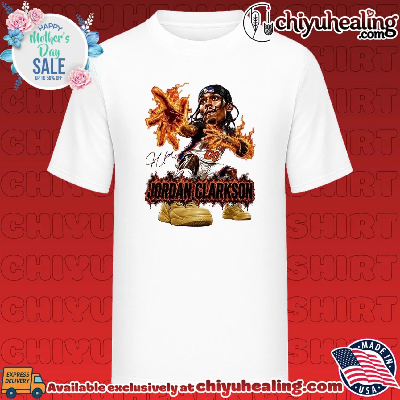 New York Knicks Jordan Clarkson flame thrower illustration shirt
