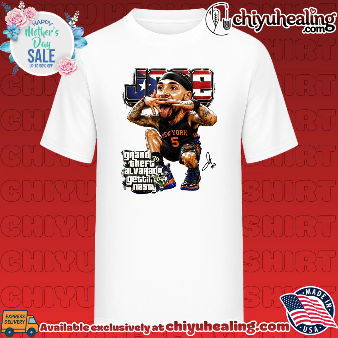 New York Knicks Jose Alvarado GTA getting nasty caricature shirt
