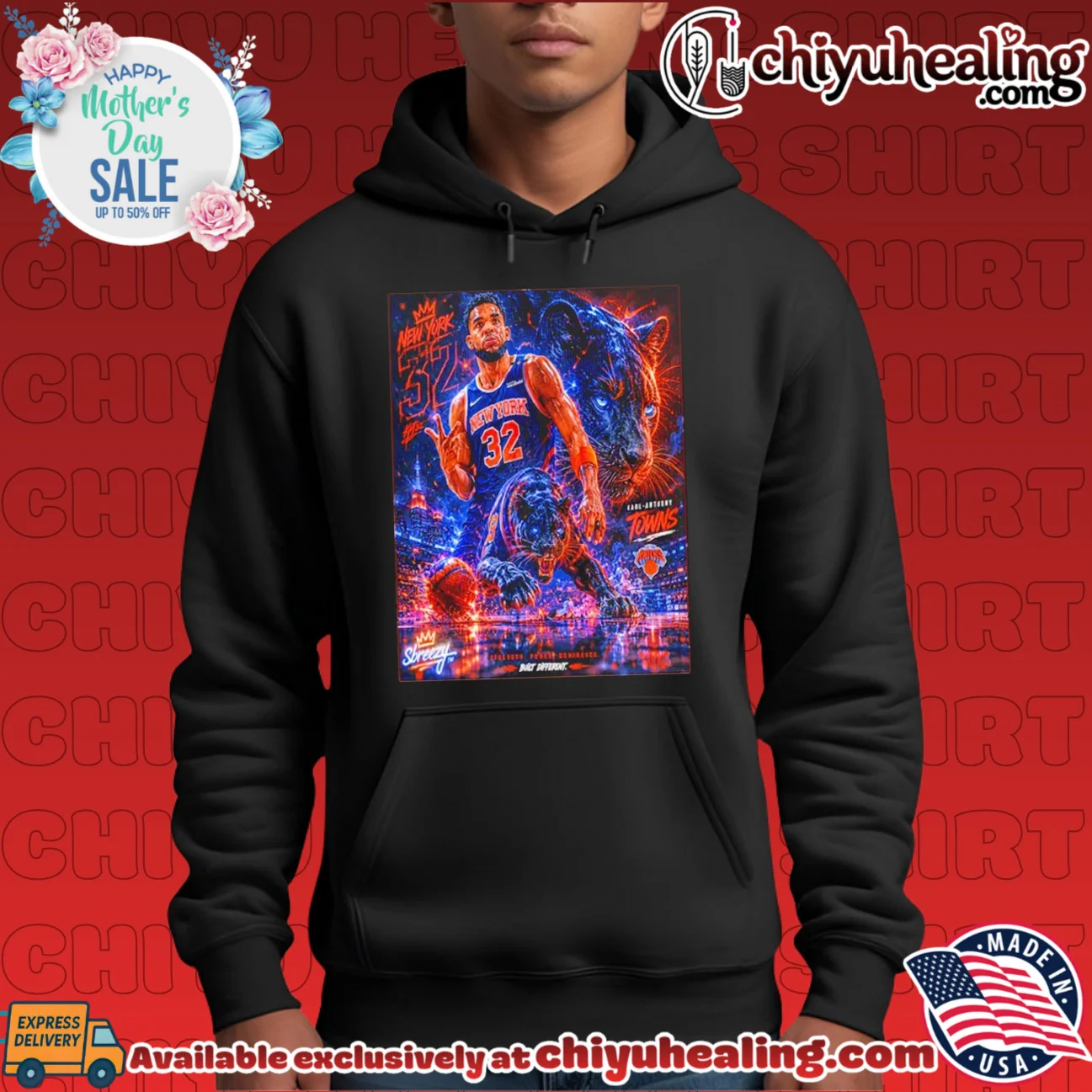 New York Knicks Karl Anthony Towns with graphic panther retro shirt & hoodie - Ultimate Gift Edition New York Knicks Karl Anthony Towns with graphic panther retro shirt & hoodie - Ultimate Gift Edition