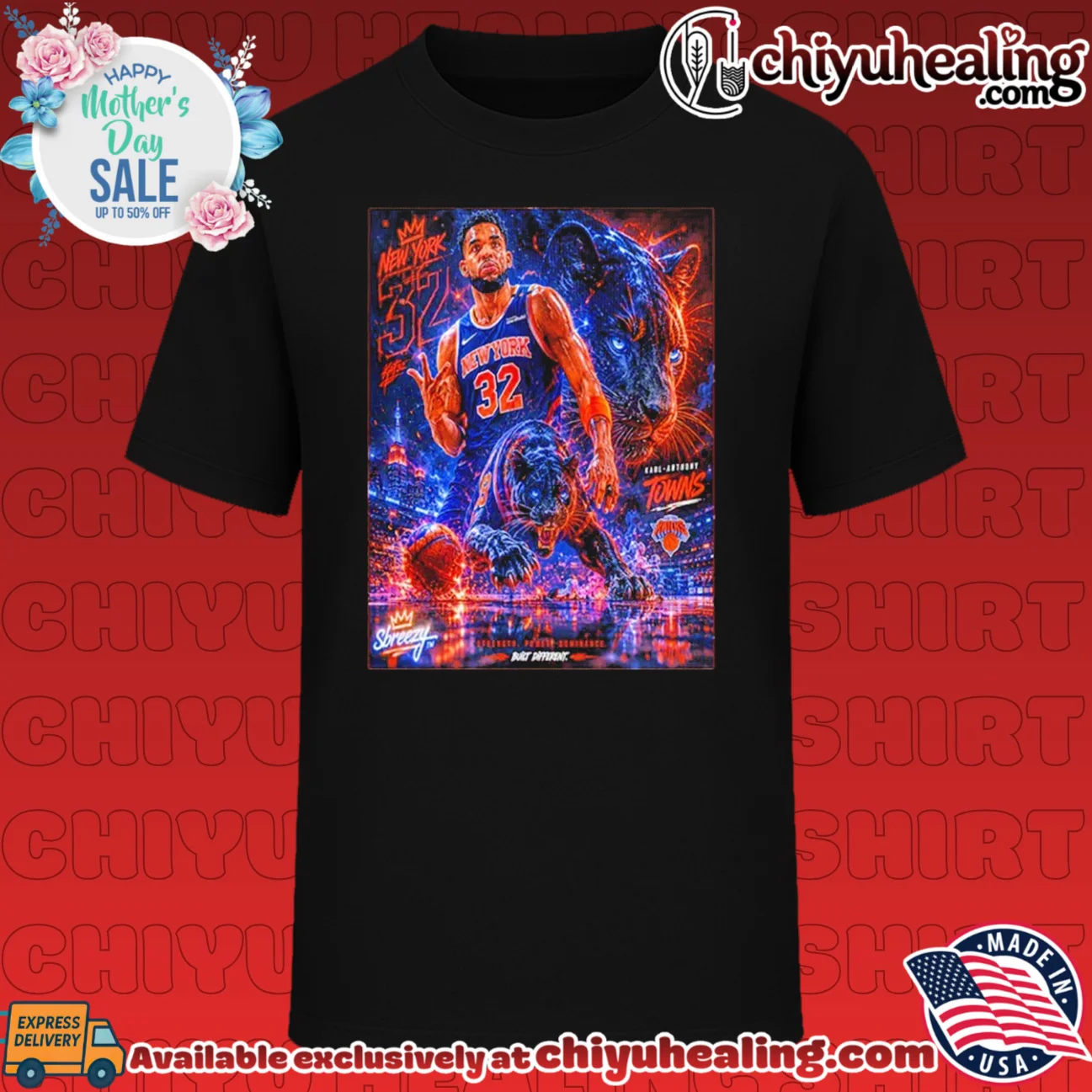 New York Knicks Karl Anthony Towns with graphic panther