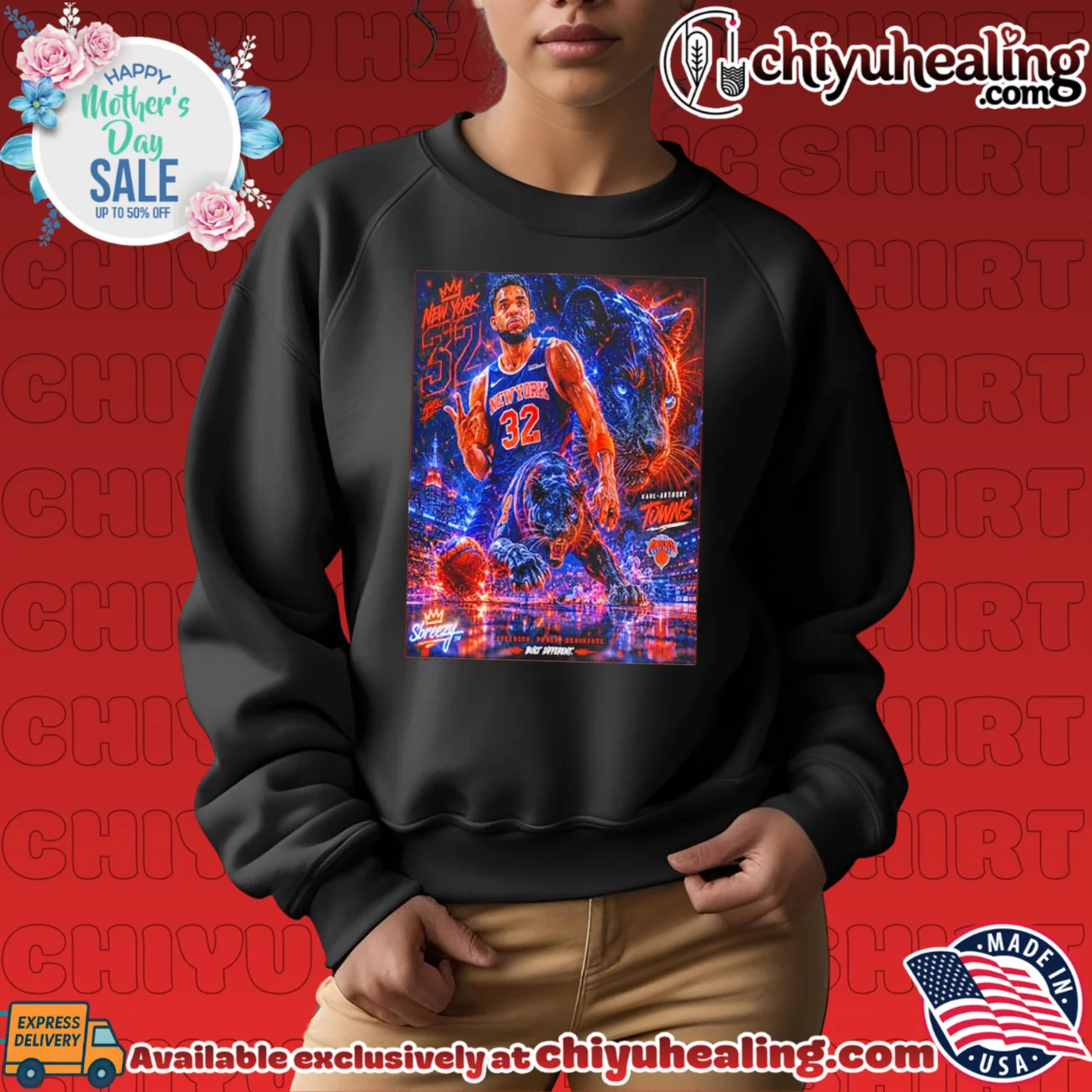 New York Knicks Karl Anthony Towns with graphic panther retro shirt & hoodie - Ultimate Gift Edition New York Knicks Karl Anthony Towns with graphic panther
