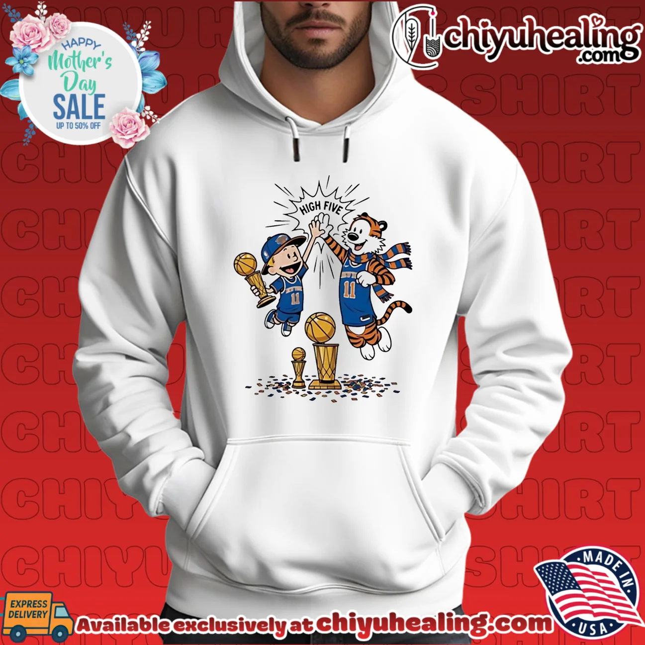 New York Knicks mascot high five graphic shirt & hoodie New York Knicks mascot high five graphic shirt & hoodie