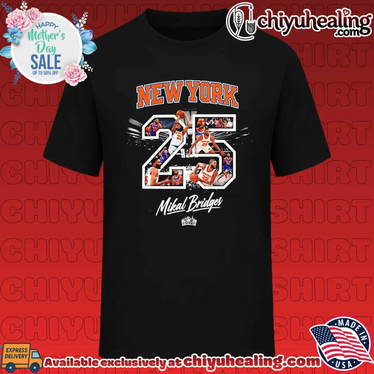 New York Knicks Mikal Bridger number 25 player photo montage shirt
