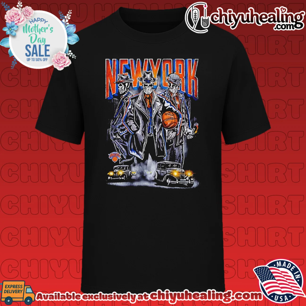 New York Knicks mobster basketball skull graphic