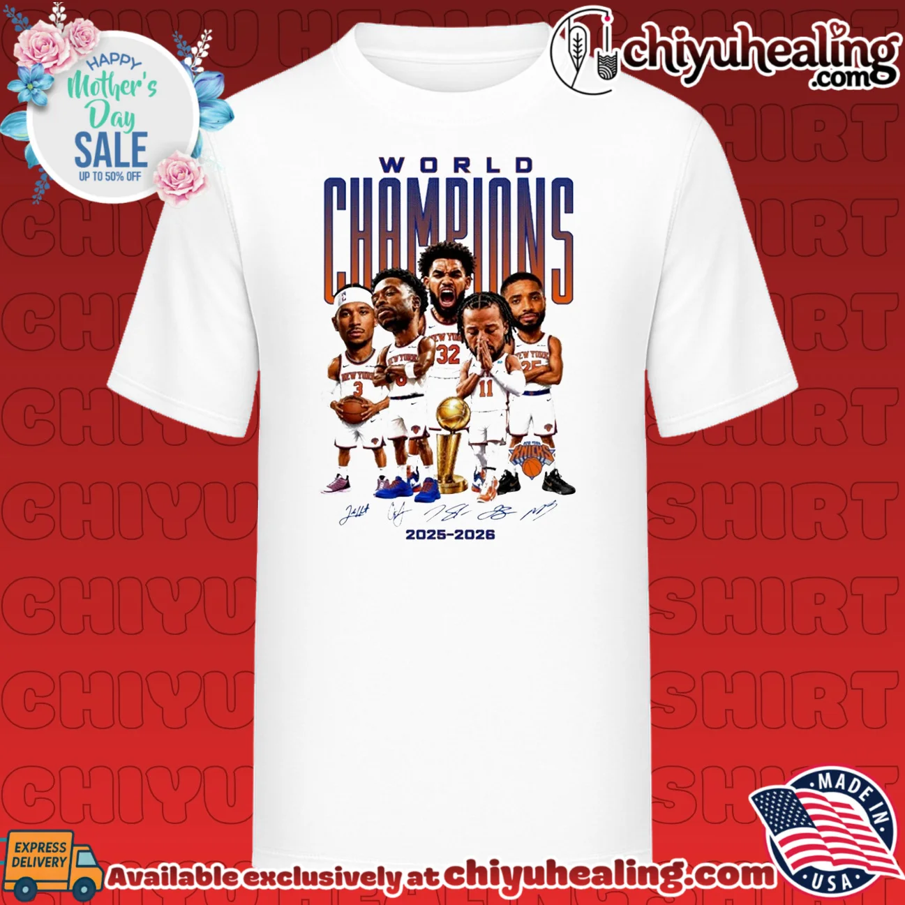 New York Knicks World Champions 2025-2026 signatures caricature