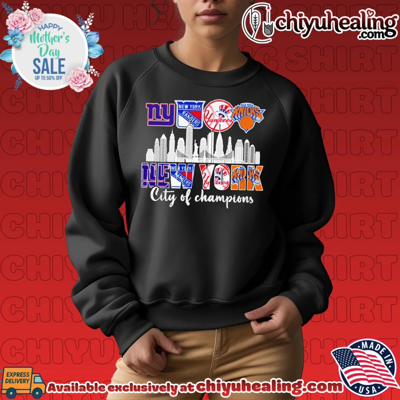New York Sports City of Champions skyline statement shirt & hoodie | Exclusive Fan Gear New York Sports City of Champions skyline