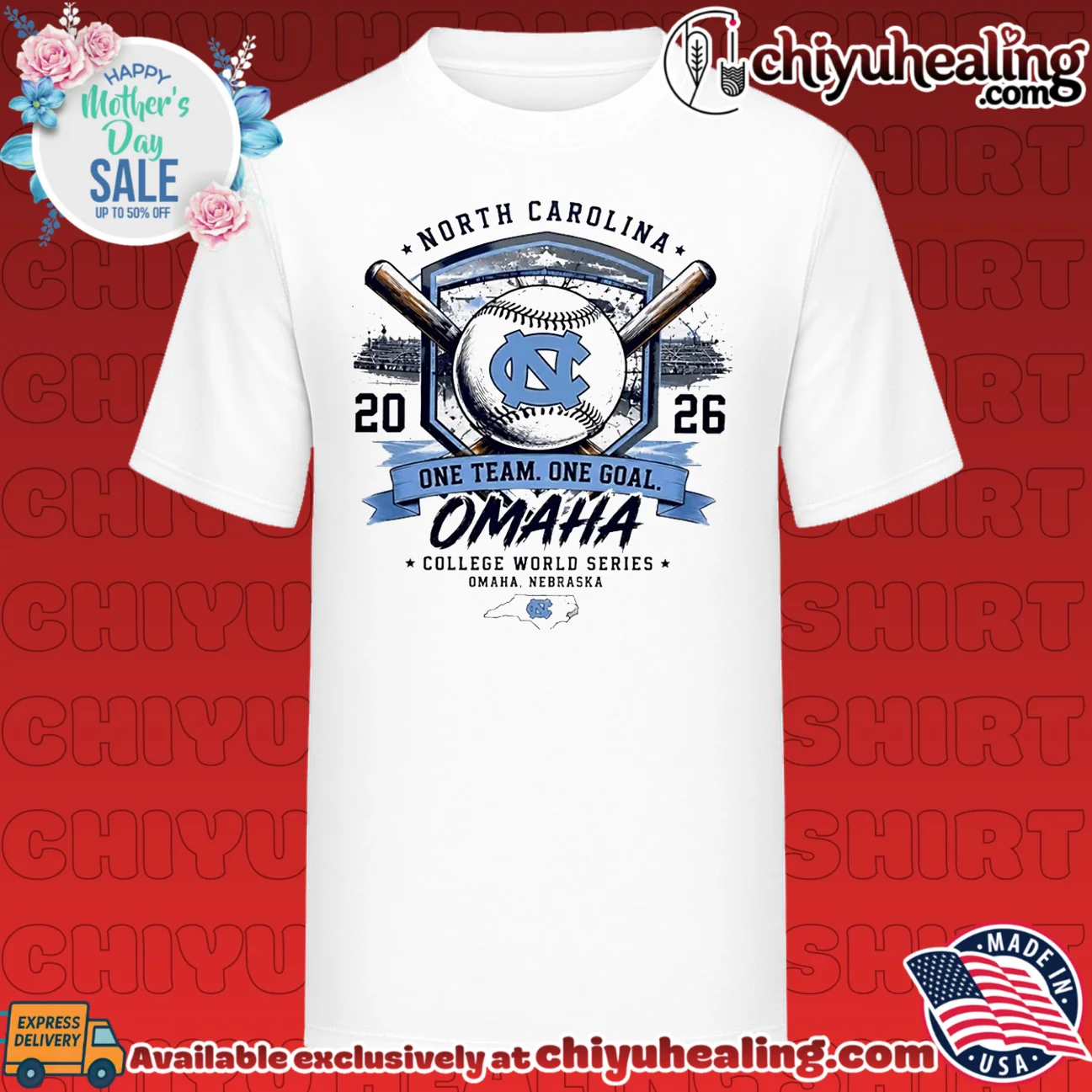 North Carolina Tar Heels 2026 MCWS Omaha Bound one team one goal shirt