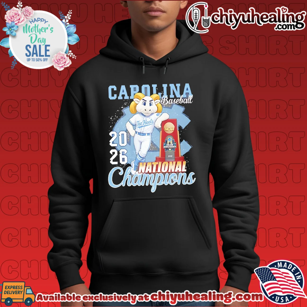 North Carolina Tar Heels 2026 NCAA Baseball Championship mascot shirt & hoodie North Carolina Tar Heels 2026 NCAA Baseball Championship mascot shirt & hoodie