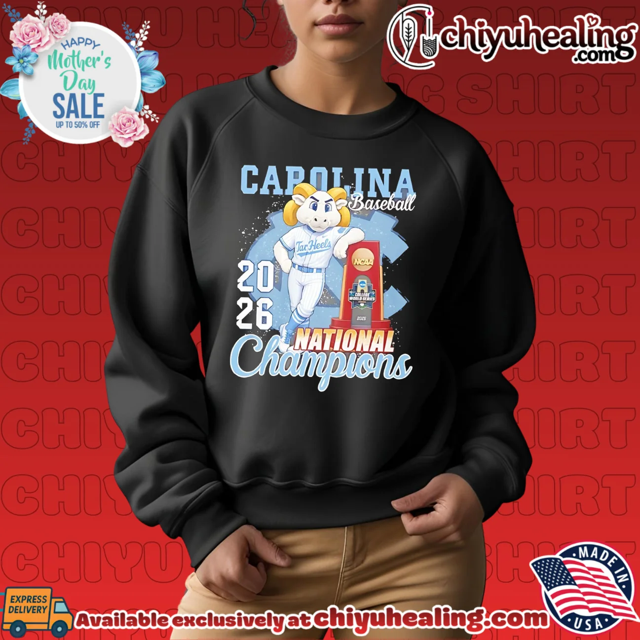 North Carolina Tar Heels 2026 NCAA Baseball Championship mascot shirt & hoodie North Carolina Tar Heels 2026 NCAA Baseball Championship mascot shirt & hoodie