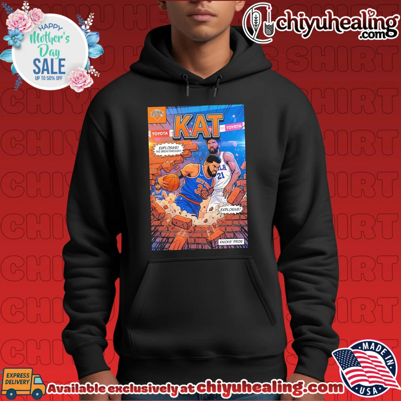 NY Knicks KAT Kat-Anthony Towns breaking brick wall illustrated comic style epic shirt & hoodie - The Fan Collection NY Knicks KAT Kat-Anthony Towns breaking brick wall illustrated comic style epic shirt & hoodie - The Fan Collection