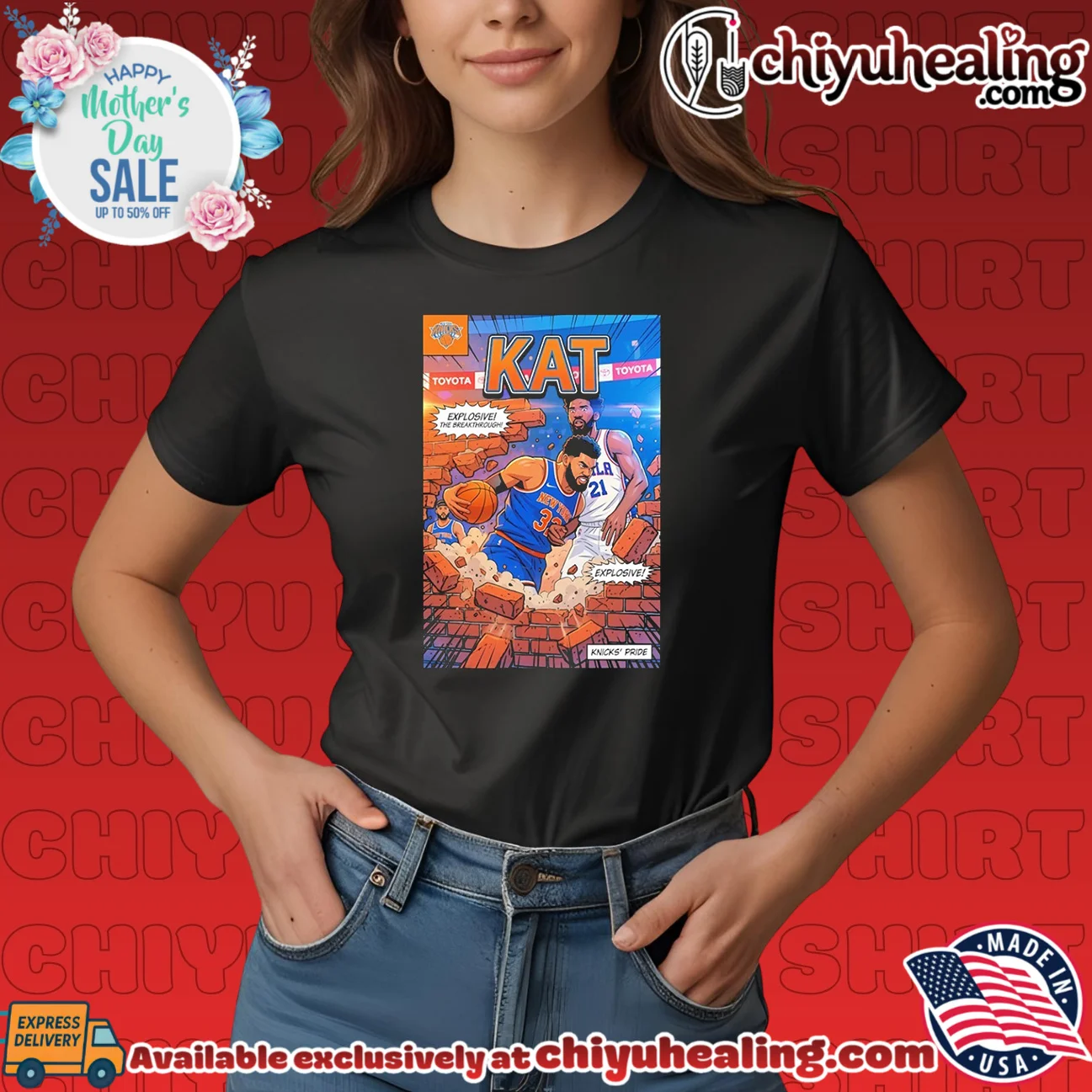 NY Knicks KAT Kat-Anthony Towns breaking brick wall illustrated comic style epic shirt & hoodie - The Fan Collection NY Knicks KAT Kat-Anthony Towns breaking brick wall illustrated comic style