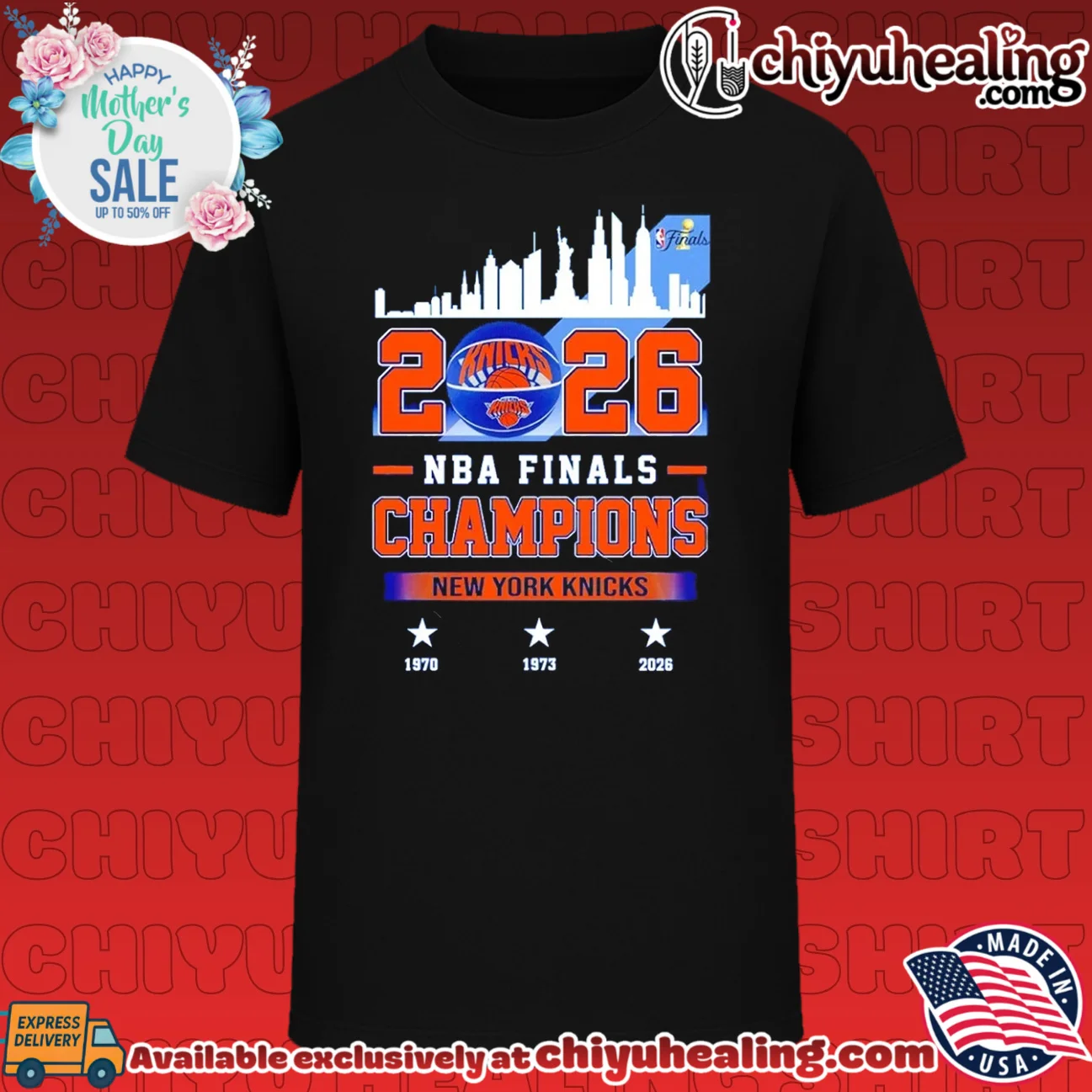 NY Knicks NBA Champions 2026 3 time city skyline