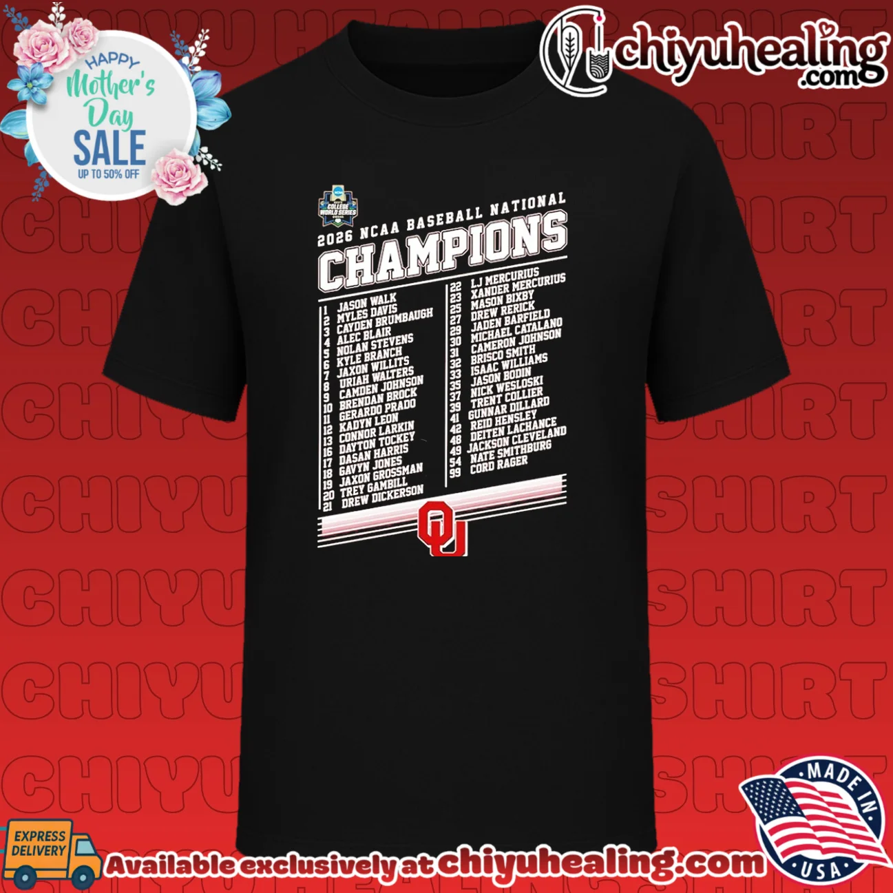 Oklahoma Sonners 2026 NCAA Baseball National Champions player name list shirt & hoodie