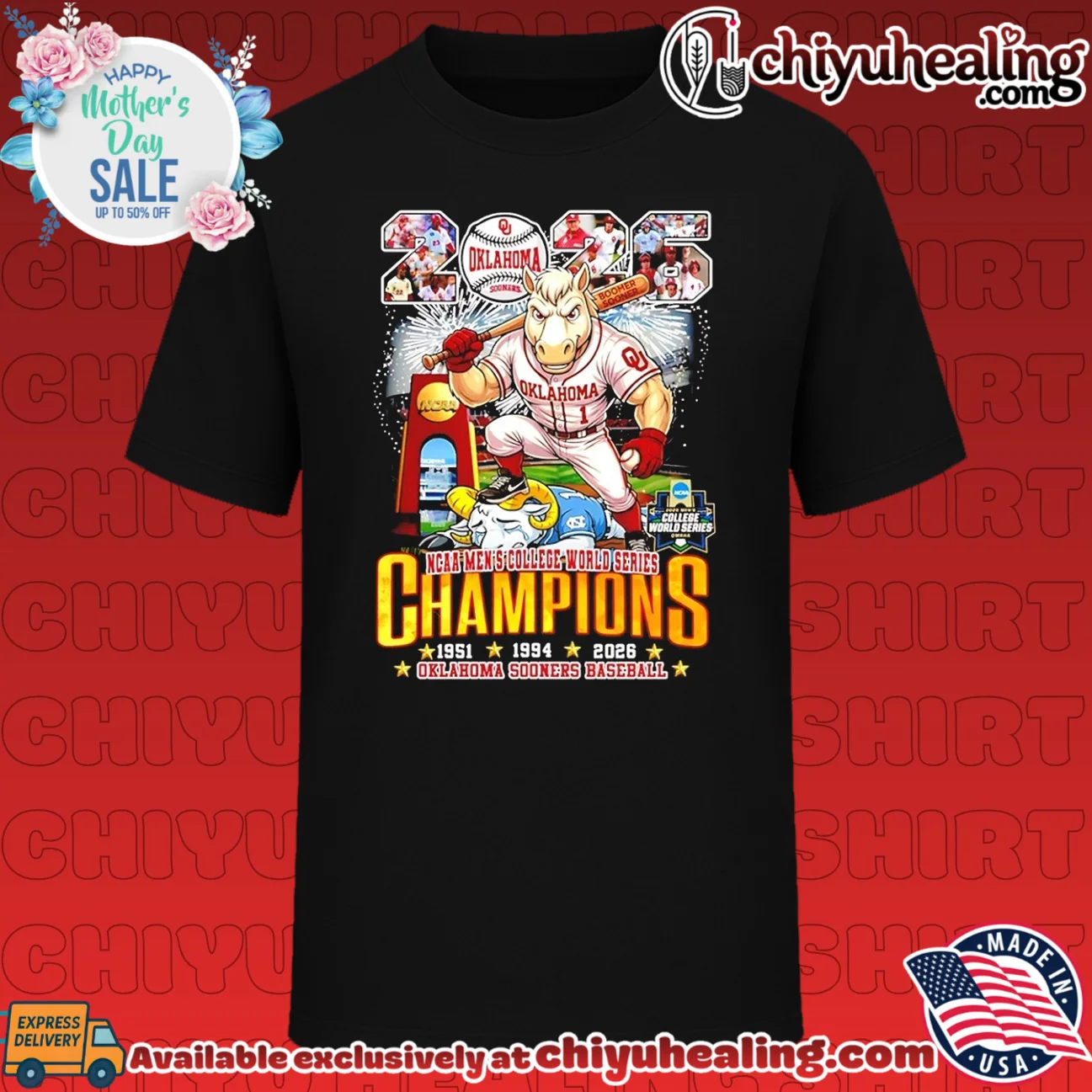 Oklahoma Sooners baseball 2026 MCWS Champions 3 Time '51 '94 '26 shirt & hoodie