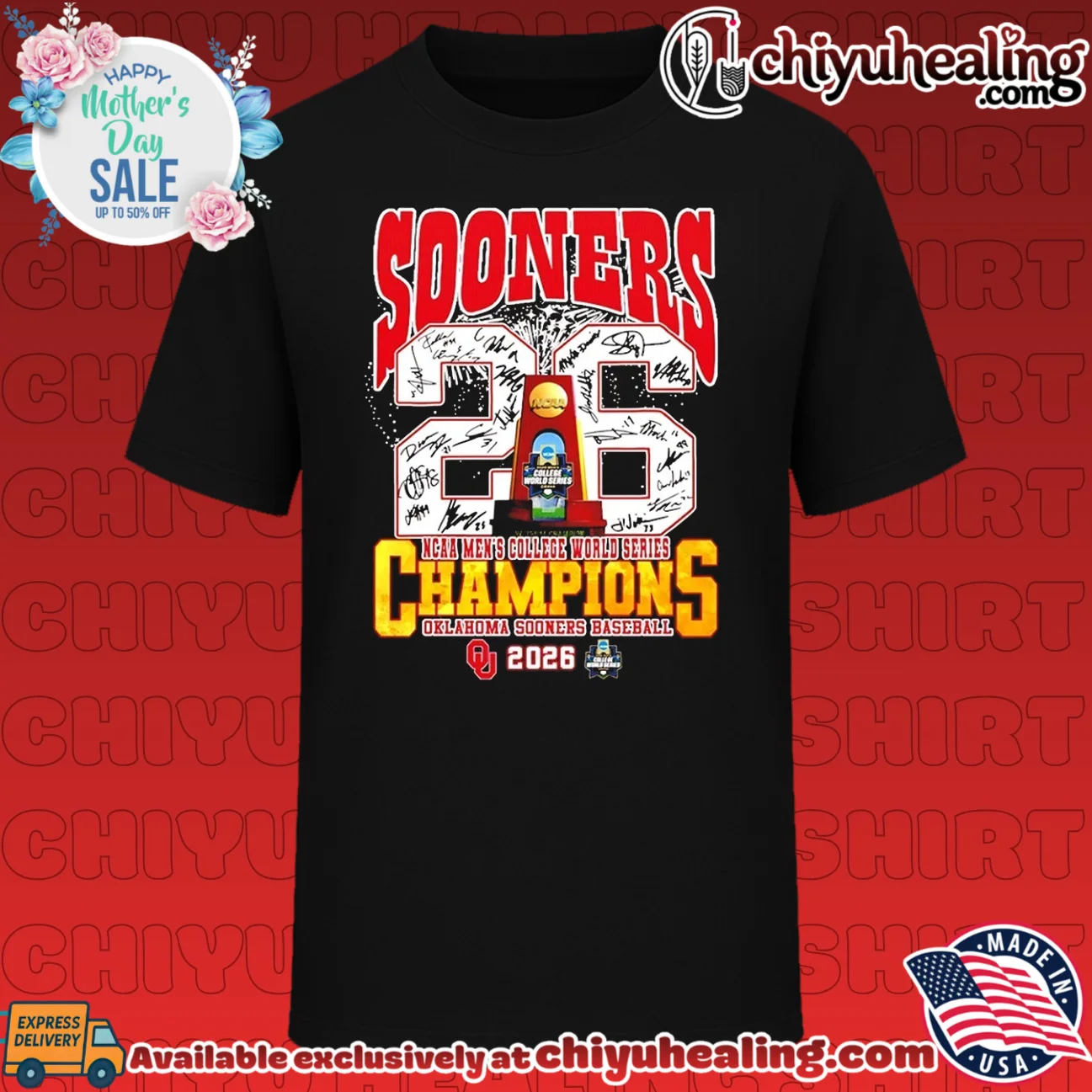 Oklahoma Sooners baseball 2026 MCWS Champions signatures shirt & hoodie