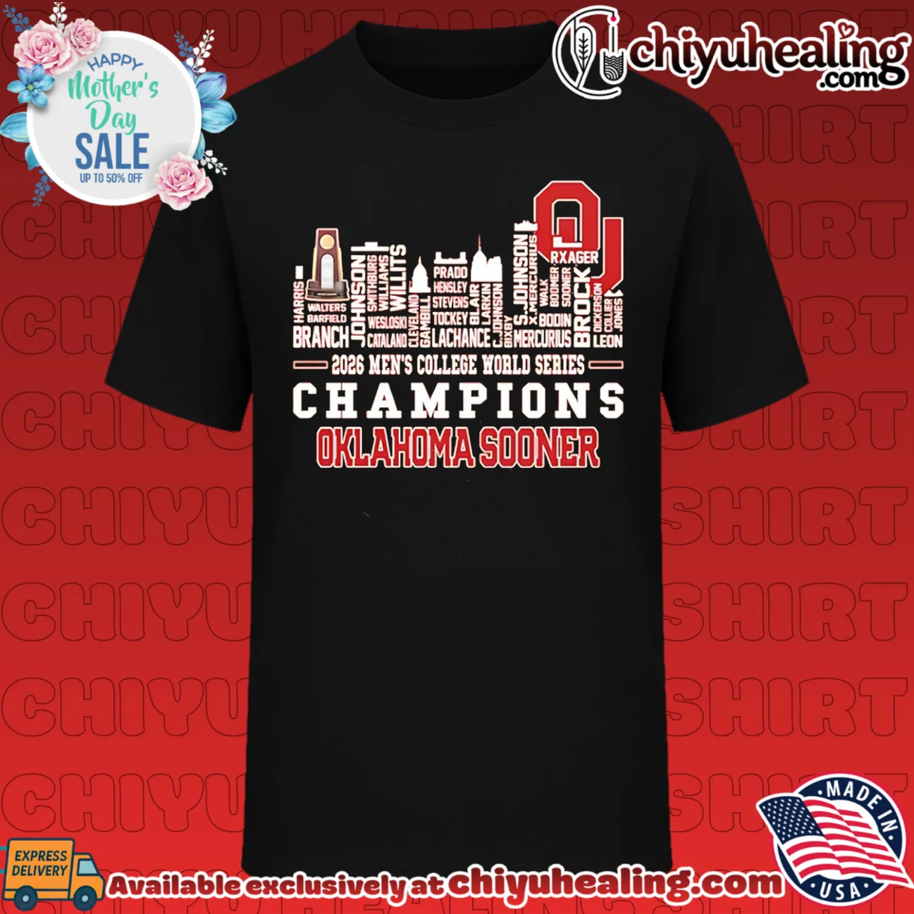 Oklahoma Sooners Mem's College World Series Champions 2026 player name skyline shirt & hoodie