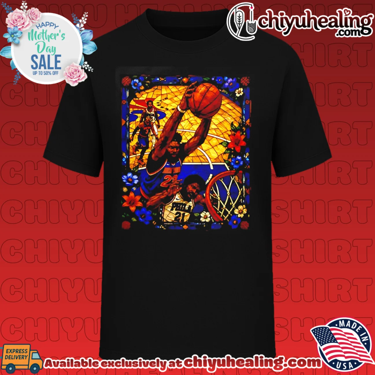 Philadelphia 76ers Joel Embiid vibrant graphic shirt