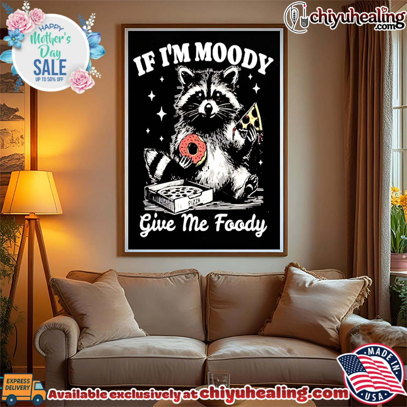Raccoon If I'm Moody Give Me Foody statement shirt & hoodie | Gift Idea 2026 Raccoon If I'm Moody Give Me Foody