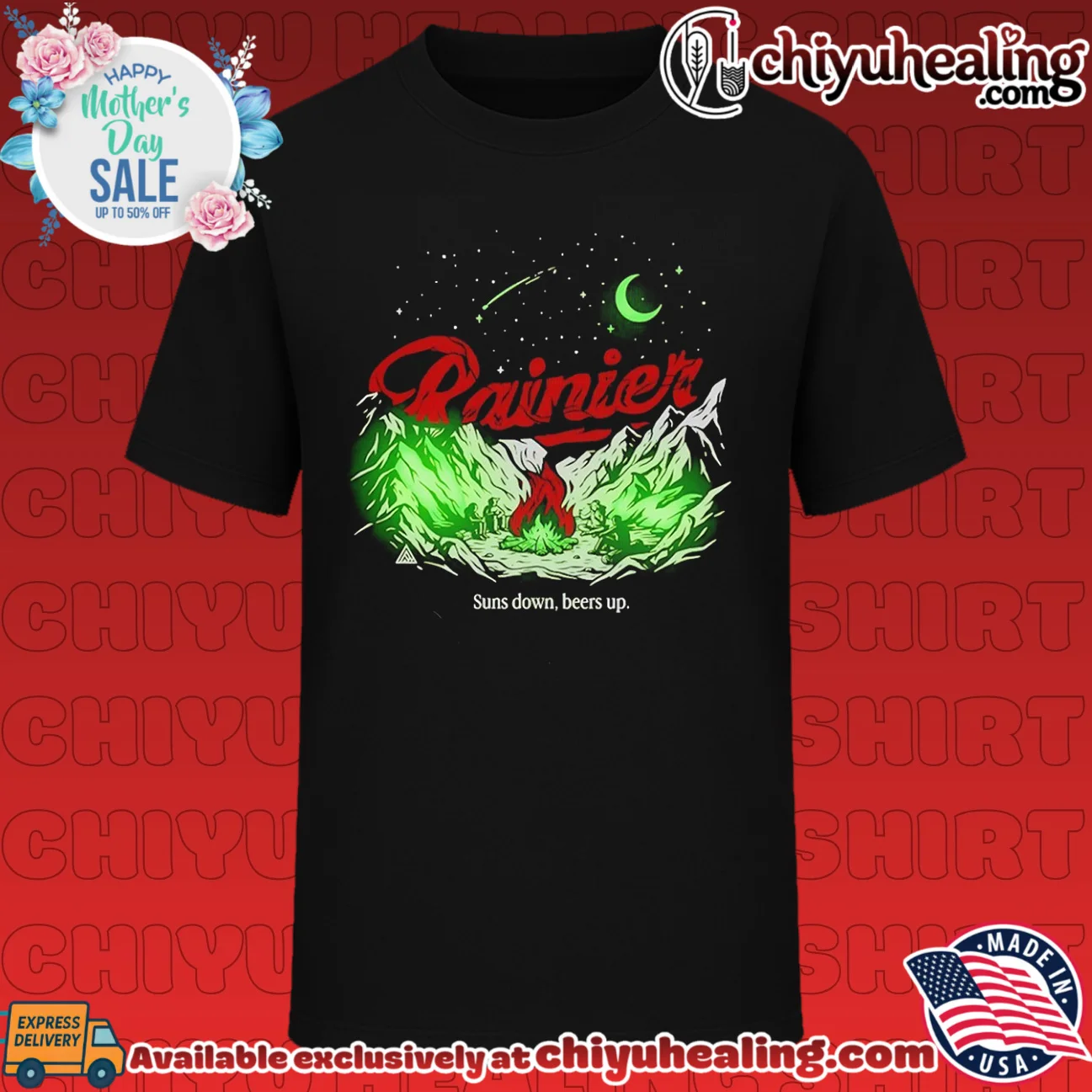 Rainier Beer Suns Down Beers Up Campfire shirt & hoodie