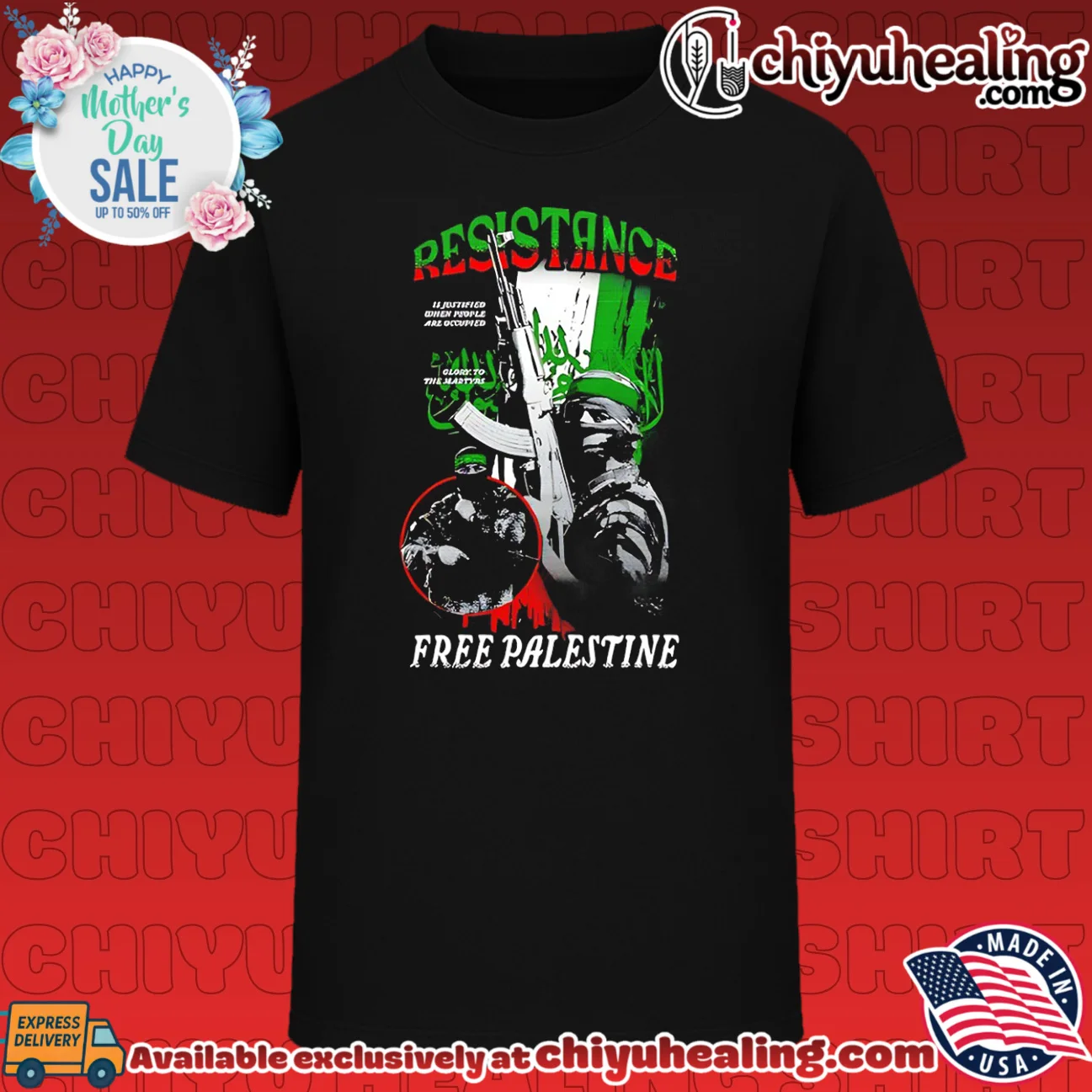 Resistance free Palestine soldier holding gun illustrated shirt