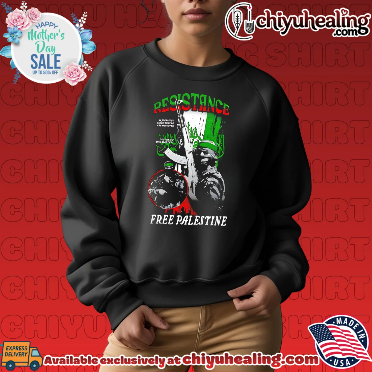 Resistance free Palestine soldier holding gun illustrated shirt signature shirt & hoodie | Limited Stock Edition Resistance free Palestine soldier holding gun illustrated shirt