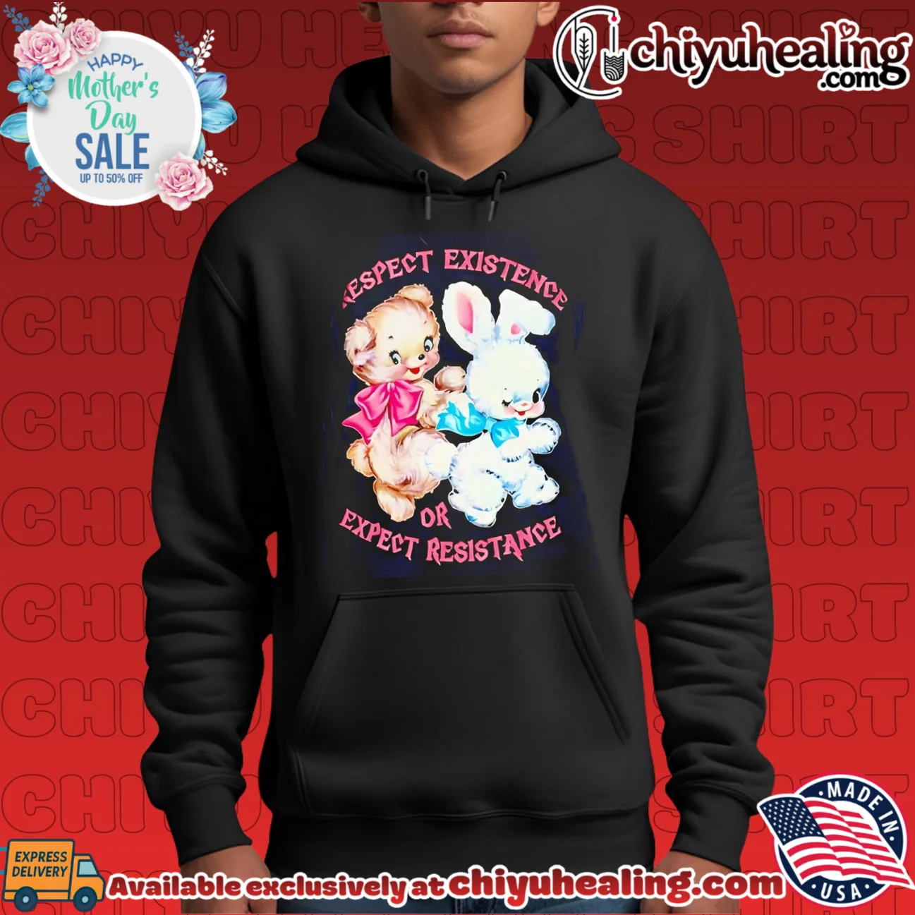 Respect existence or expect resistance cartoon bear and bunny signature shirt & hoodie | Modern Street Style Respect existence or expect resistance cartoon bear and bunny signature shirt & hoodie | Modern Street Style