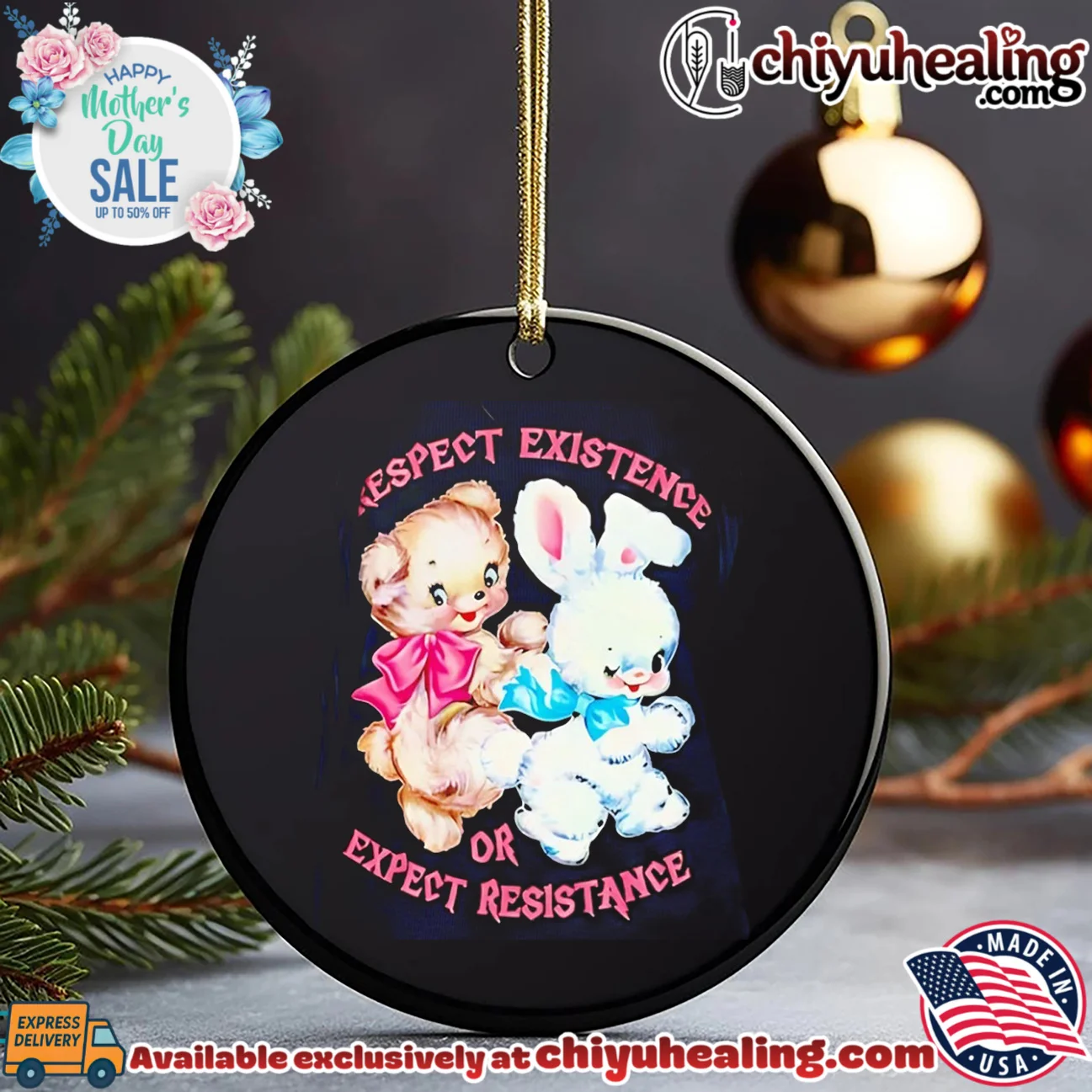 Respect existence or expect resistance cartoon bear and bunny signature shirt & hoodie | Modern Street Style Respect existence or expect resistance cartoon bear and bunny