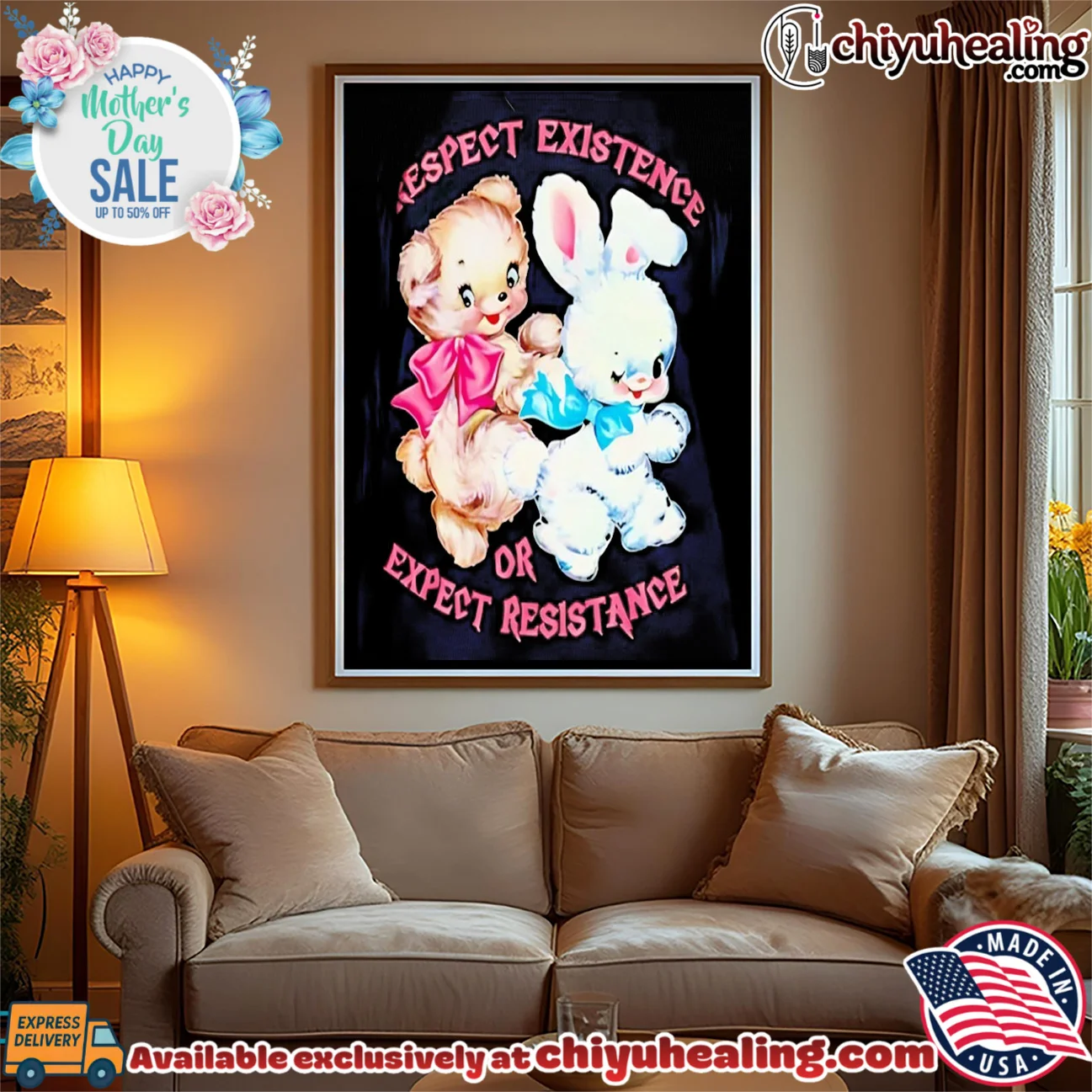 Respect existence or expect resistance cartoon bear and bunny signature shirt & hoodie | Modern Street Style Respect existence or expect resistance cartoon bear and bunny